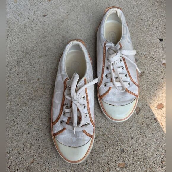 COACH Barrett Signature C Sneakers in White Tan Women's Size 7.5B Classic Skater - Picture 3 of 16